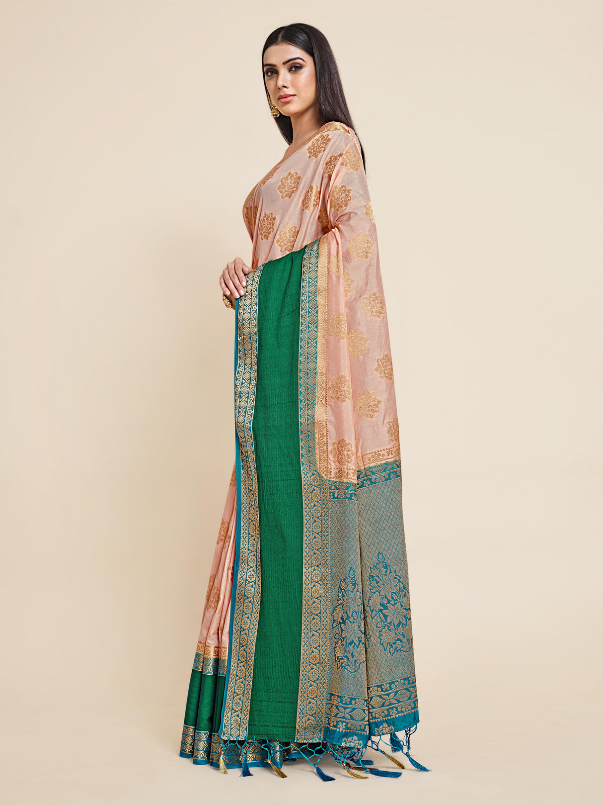 Mimosa Womens Art Silk Saree Kanjivaram Peach Color