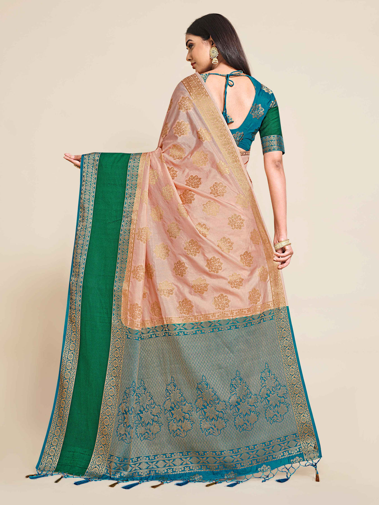 Mimosa Womens Art Silk Saree Kanjivaram Peach Color