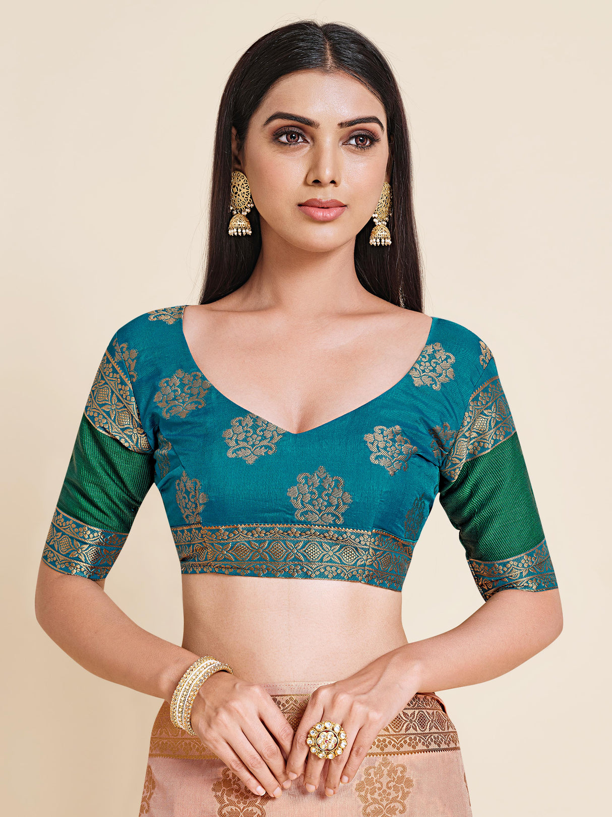 Mimosa Womens Art Silk Saree Kanjivaram Peach Color