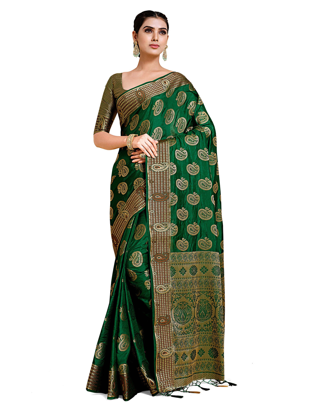 Mimosa Womens Art Silk Saree Kanjivaram Green Color