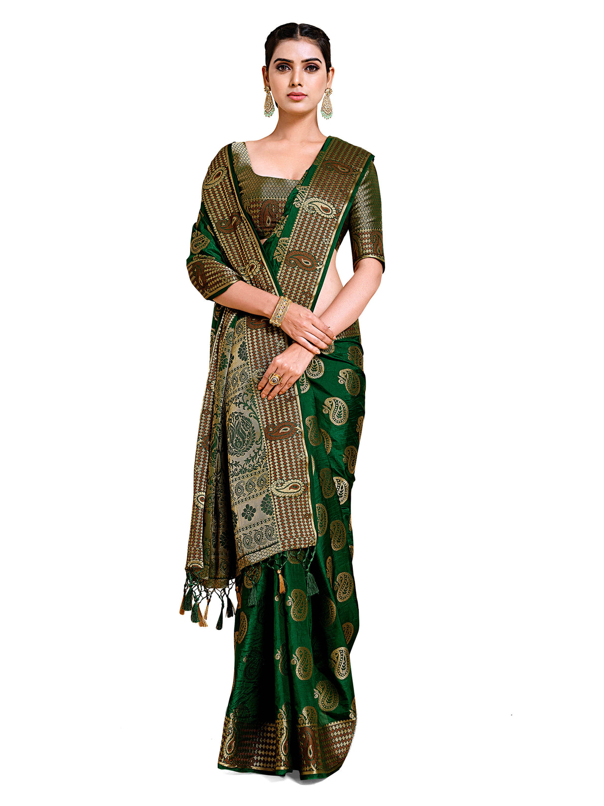 Mimosa Womens Art Silk Saree Kanjivaram Green Color
