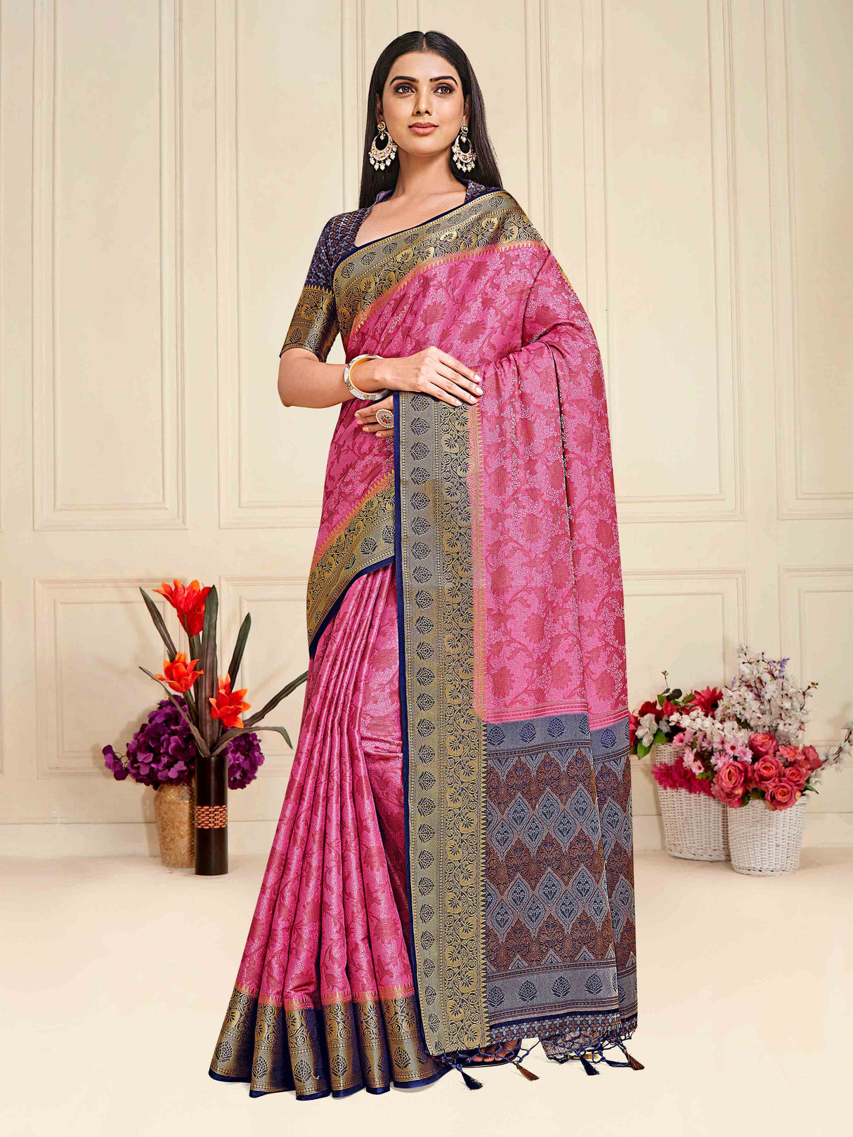 Mimosa Womens Art Silk Saree Kanjivaram Gajjari Color