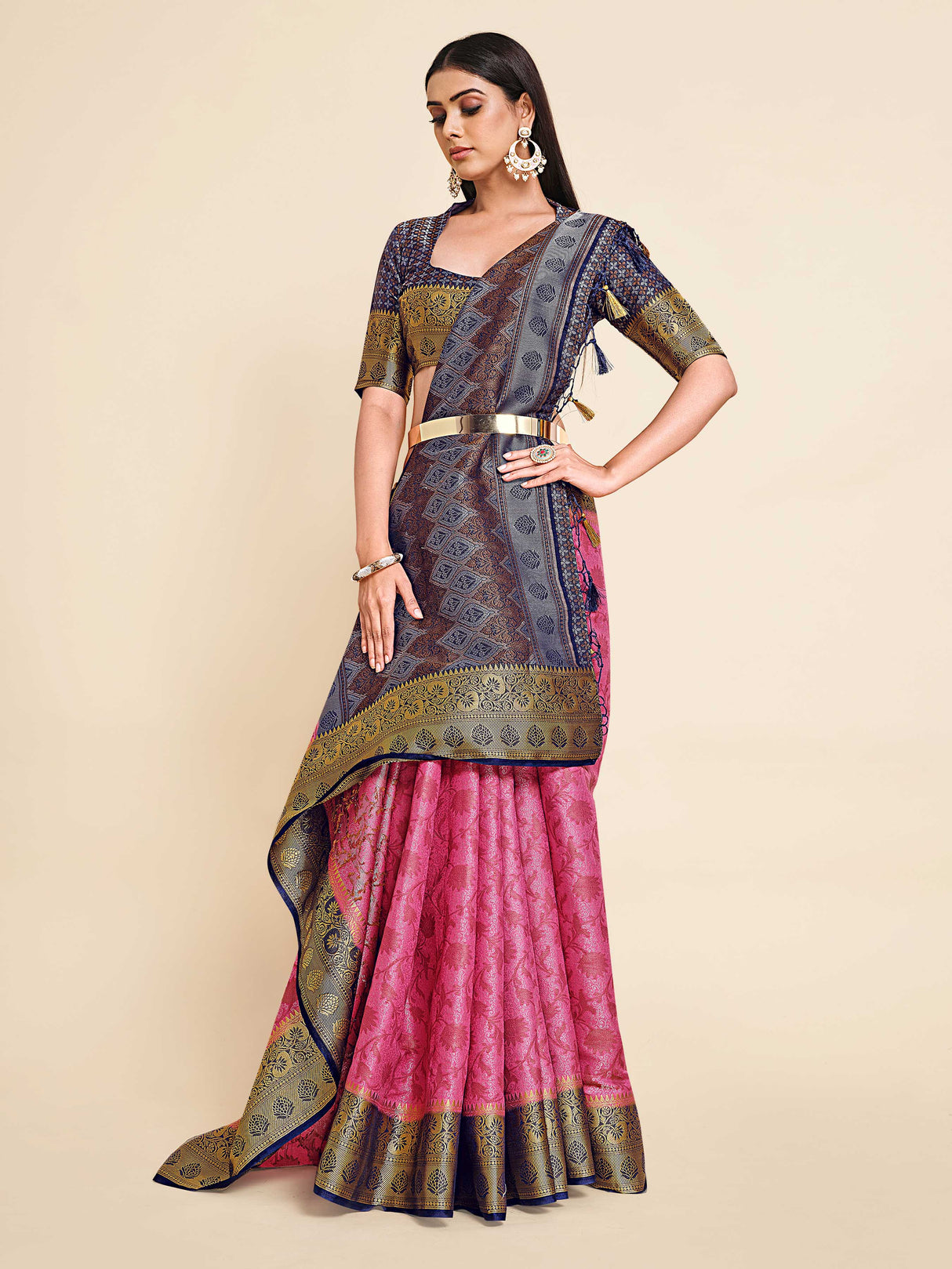 Mimosa Womens Art Silk Saree Kanjivaram Gajjari Color