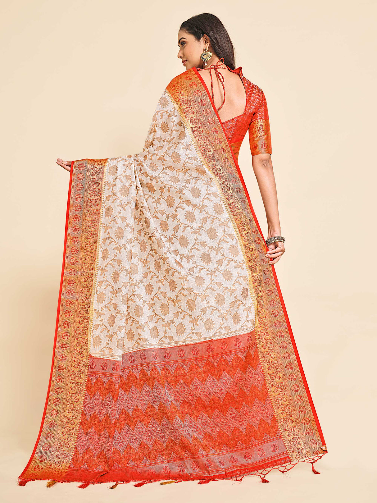 Mimosa Womens Art Silk Saree Kanjivaram Halfwhite Color