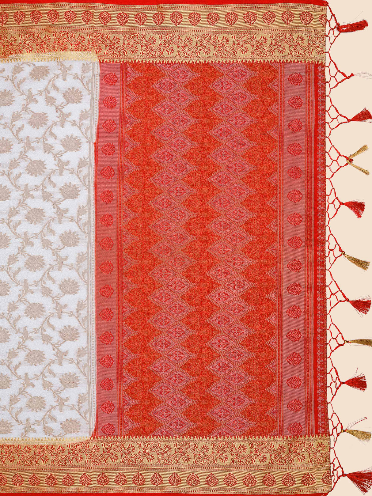 Mimosa Womens Art Silk Saree Kanjivaram Halfwhite Color