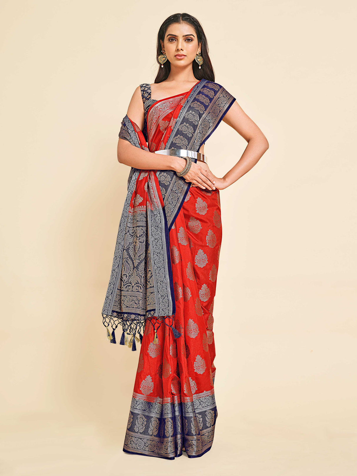 Mimosa Womens Art Silk Saree Kanjivaram Red Color