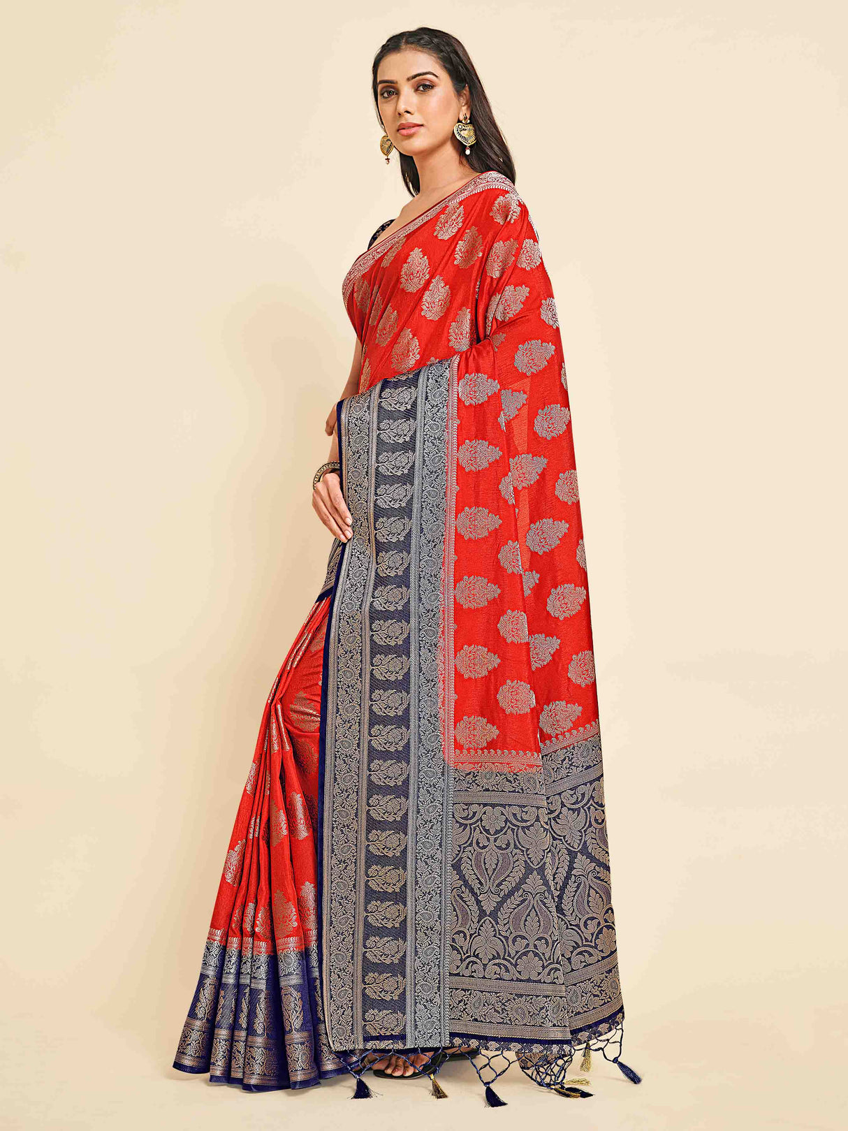 Mimosa Womens Art Silk Saree Kanjivaram Red Color