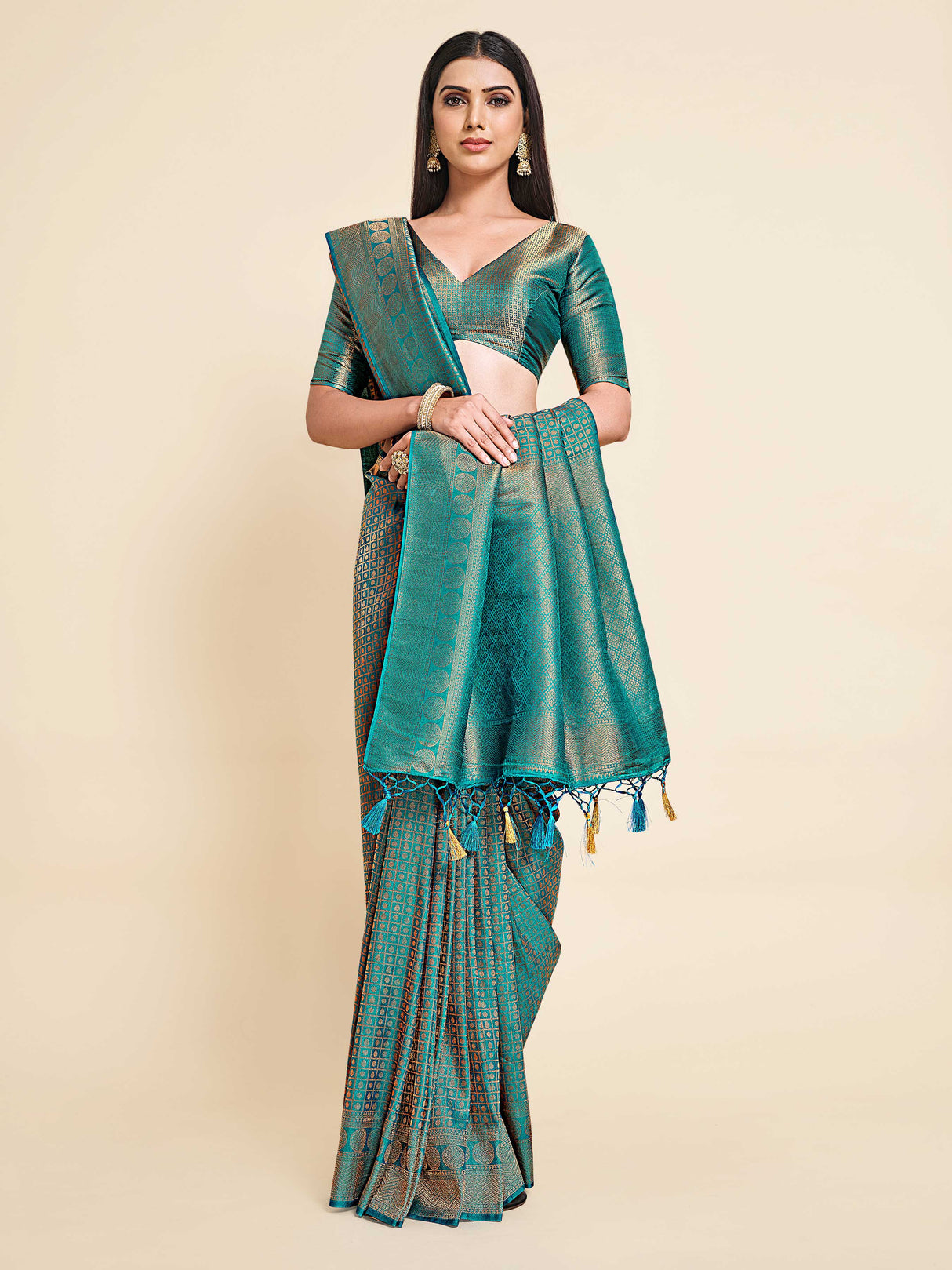 Mimosa Womens Art Silk Saree Kanjivaram Saffire Color