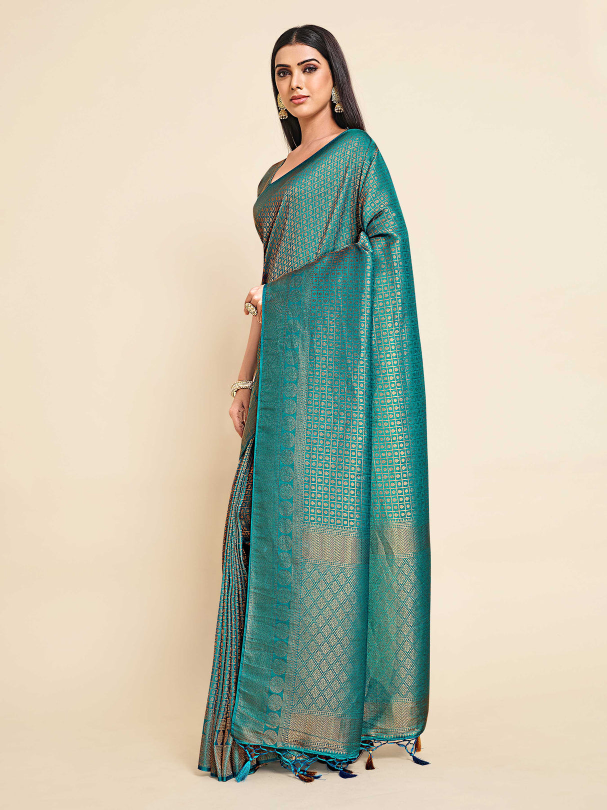 Mimosa Womens Art Silk Saree Kanjivaram Saffire Color