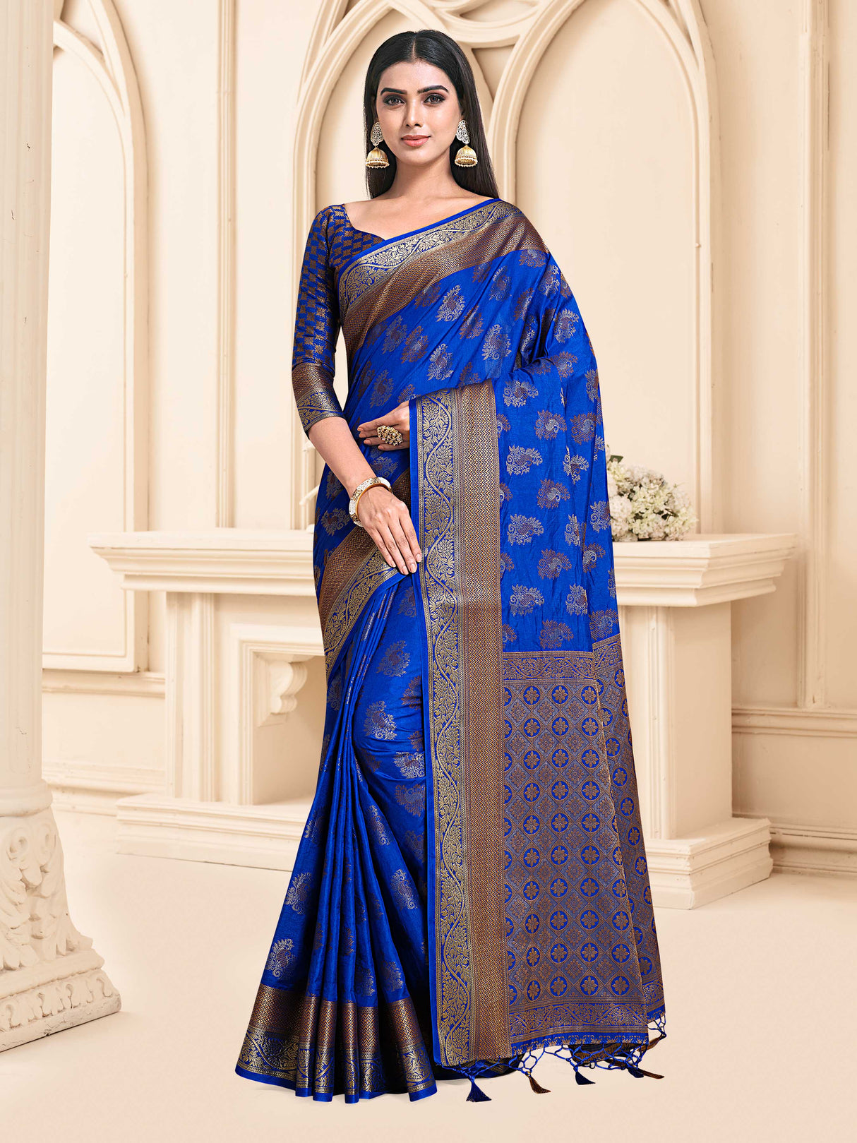 Mimosa Womens Art Silk Saree Kanjivaram Royal Blue Color