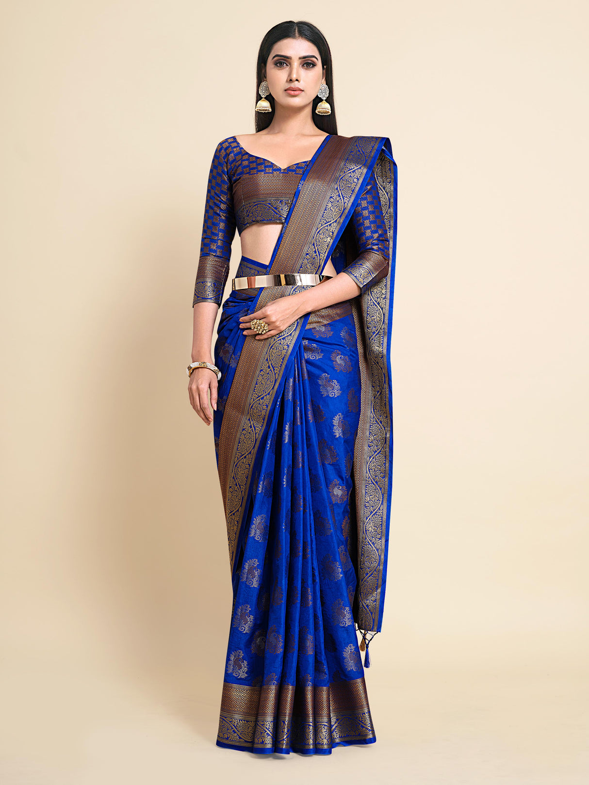 Mimosa Womens Art Silk Saree Kanjivaram Royal Blue Color