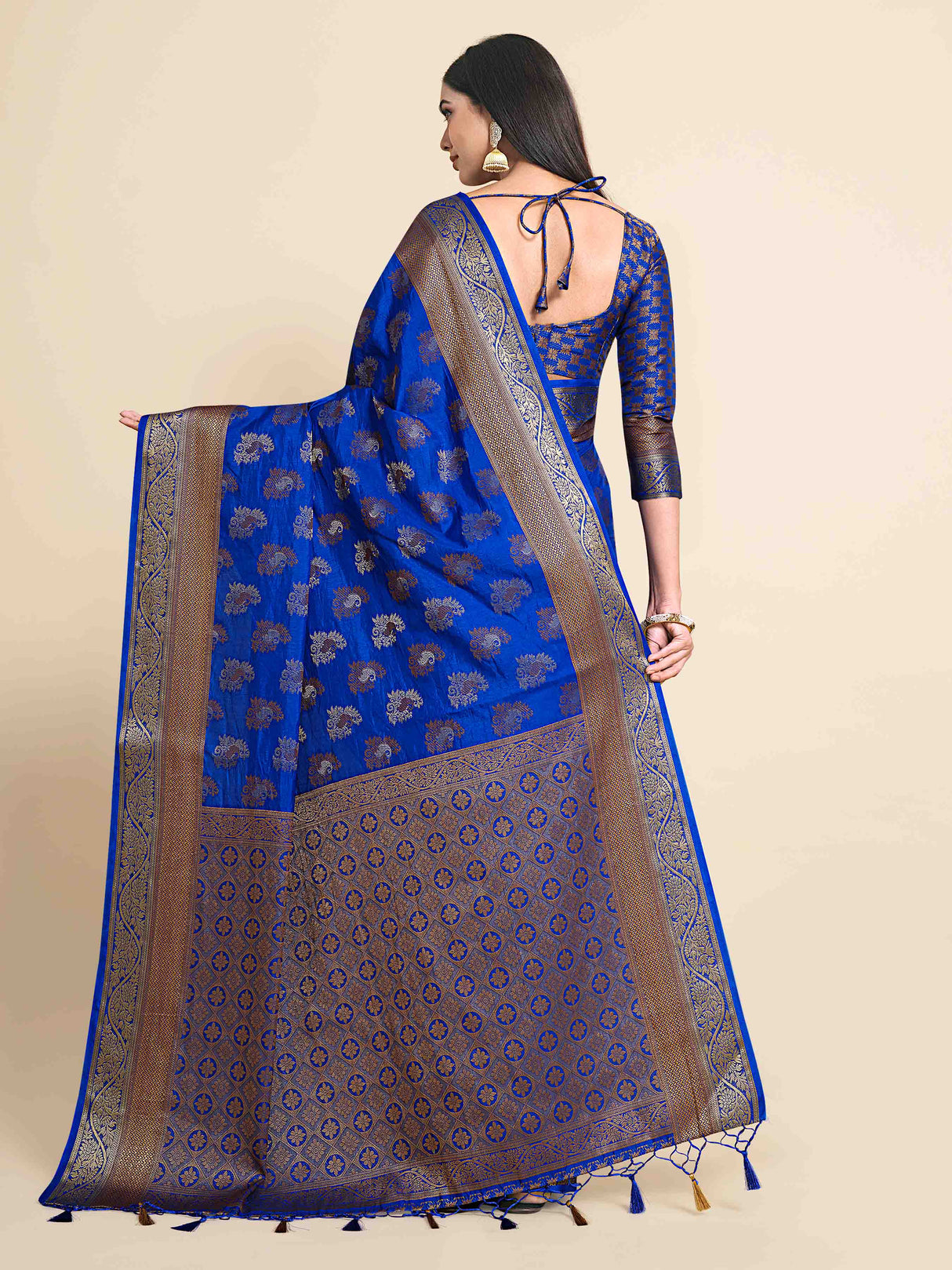 Mimosa Womens Art Silk Saree Kanjivaram Royal Blue Color