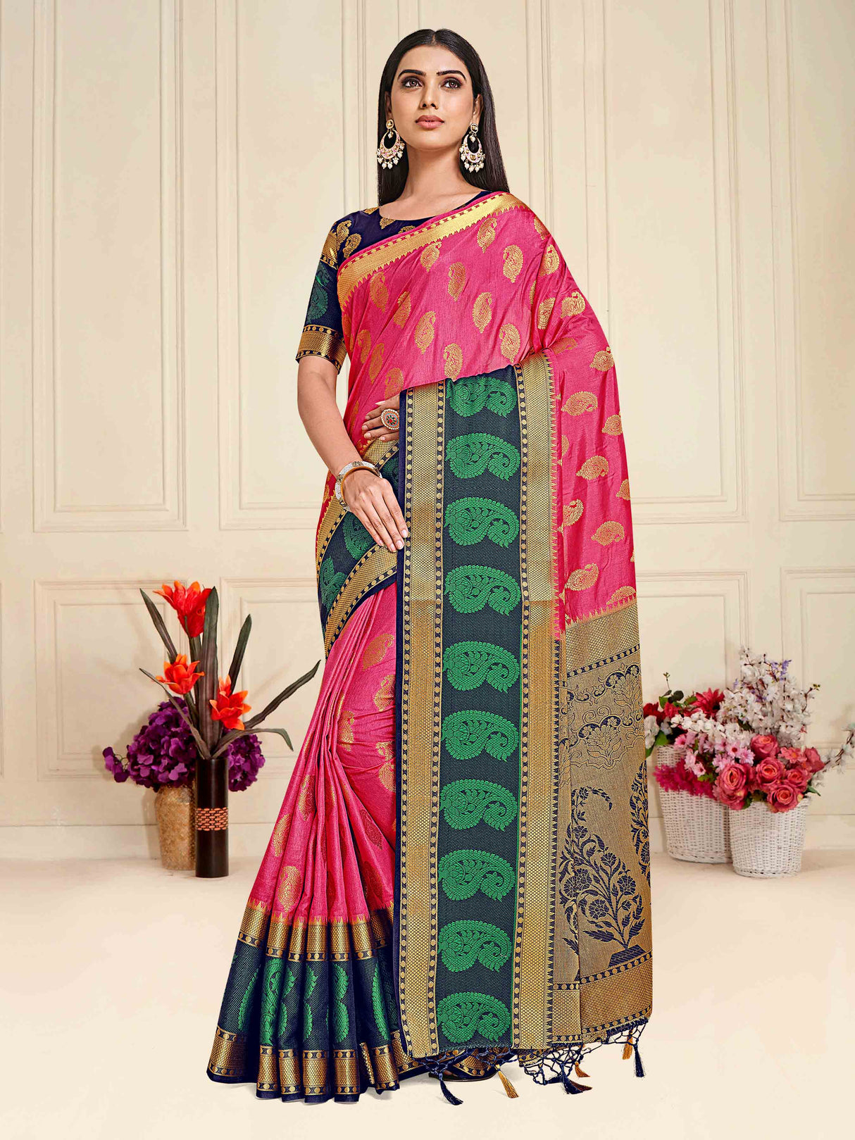 Mimosa Womens Art Silk Saree Kanjivaram Gajjari Color