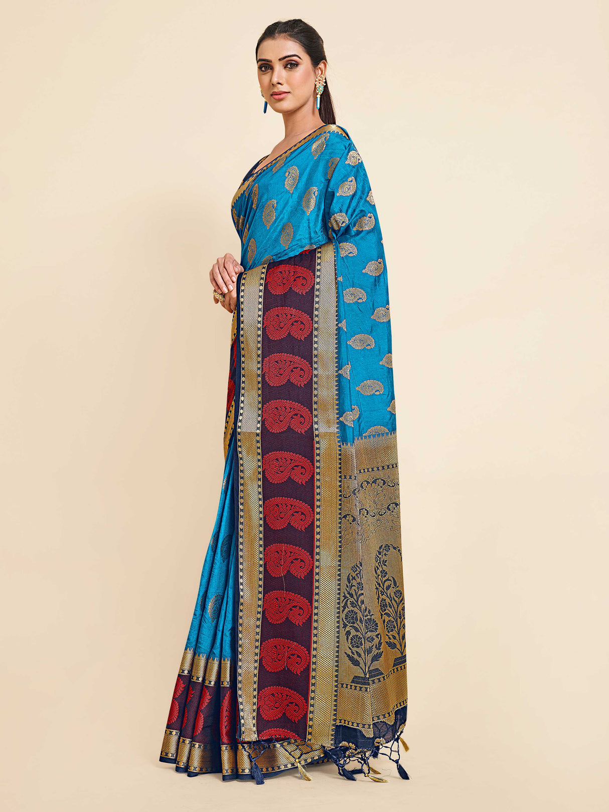 Mimosa Womens Art Silk Saree Kanjivaram Saffire Color