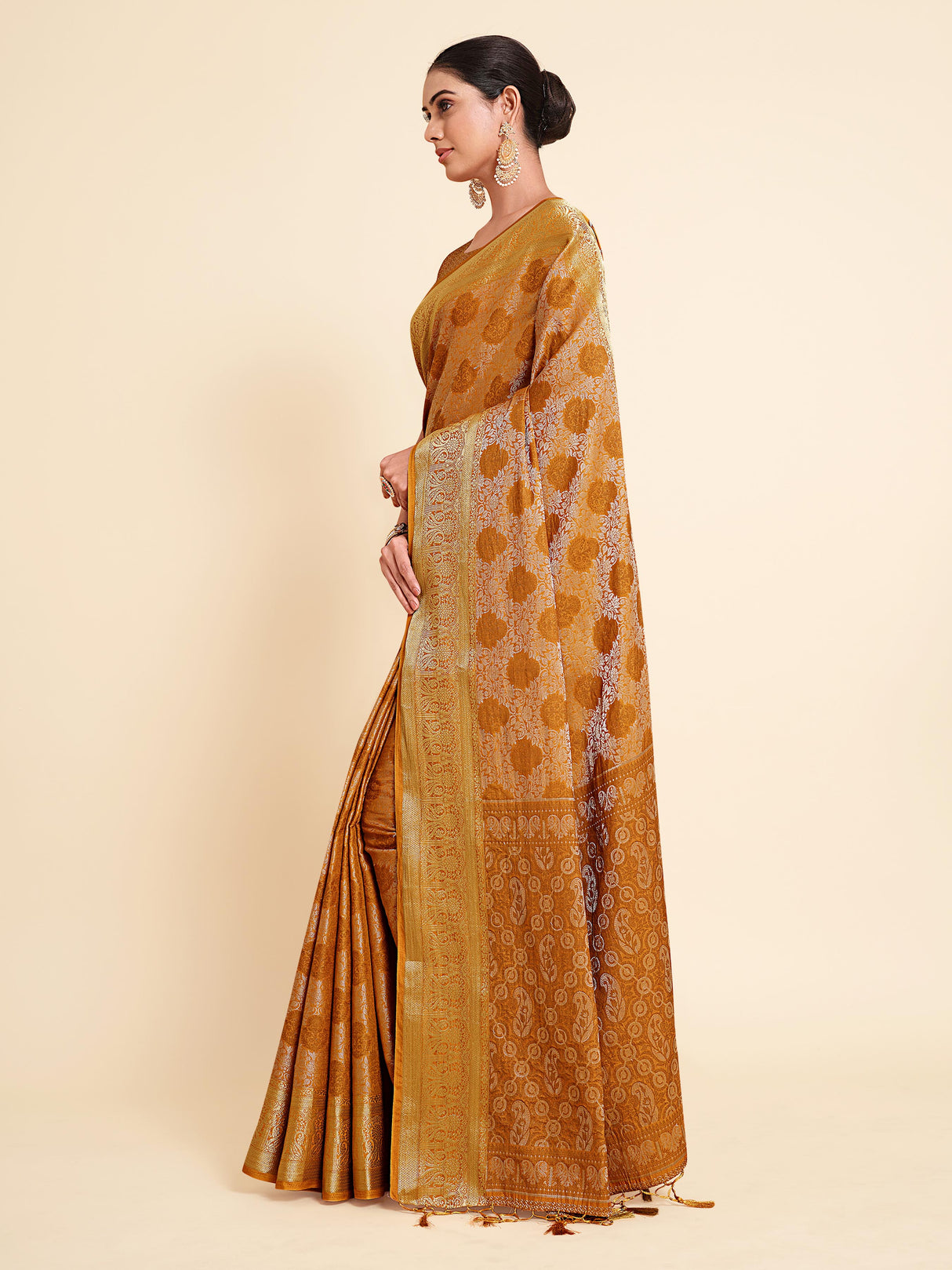 Mimosa Womens Art Silk Saree Kanjivaram Mustard Color