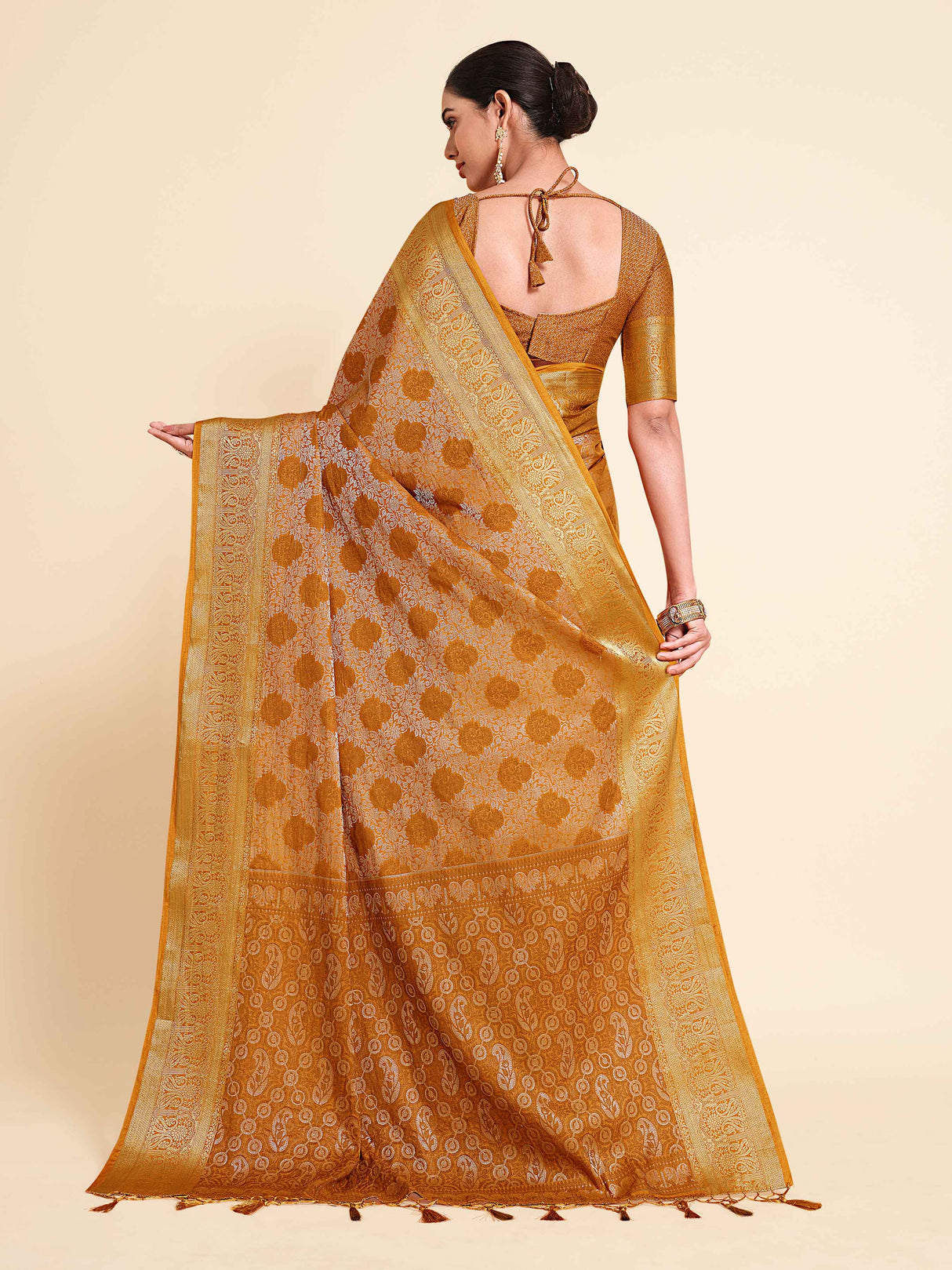 Mimosa Womens Art Silk Saree Kanjivaram Mustard Color