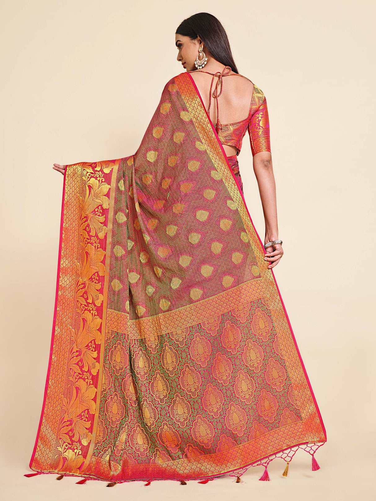 Mimosa Womens Art Silk Saree Kanjivaram Rani Color