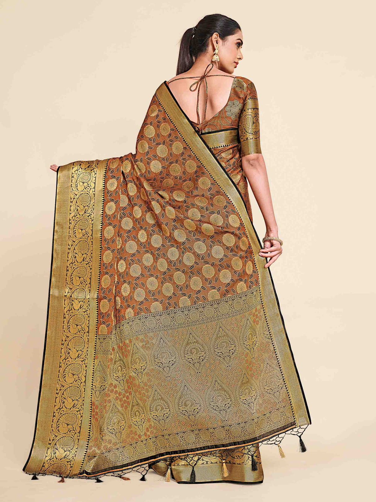 Mimosa Womens Art Silk Saree Kanjivaram Black Color
