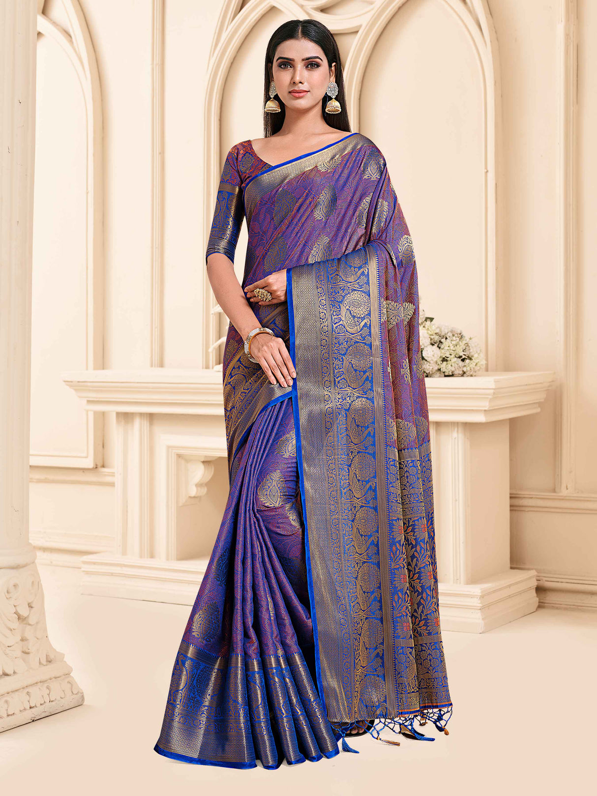 Mimosa Womens Art Silk Saree Kanjivaram Royal Blue Color
