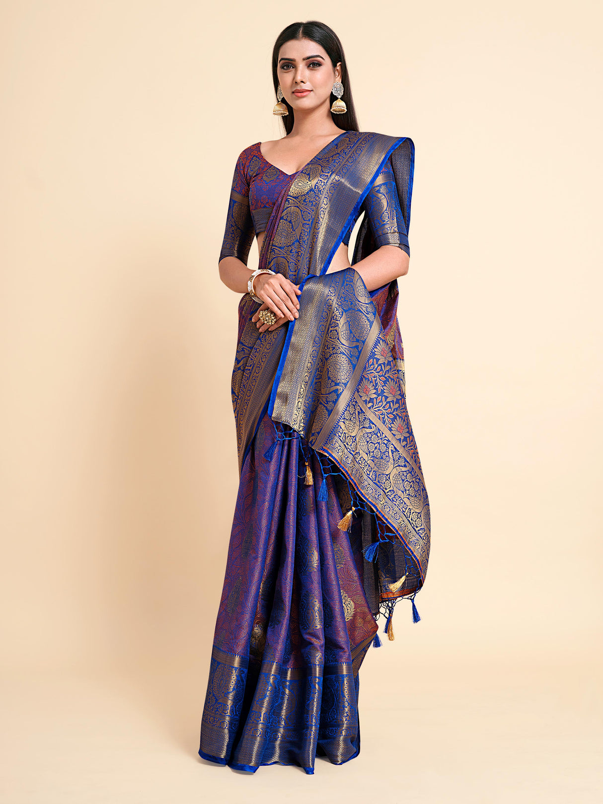 Mimosa Womens Art Silk Saree Kanjivaram Royal Blue Color