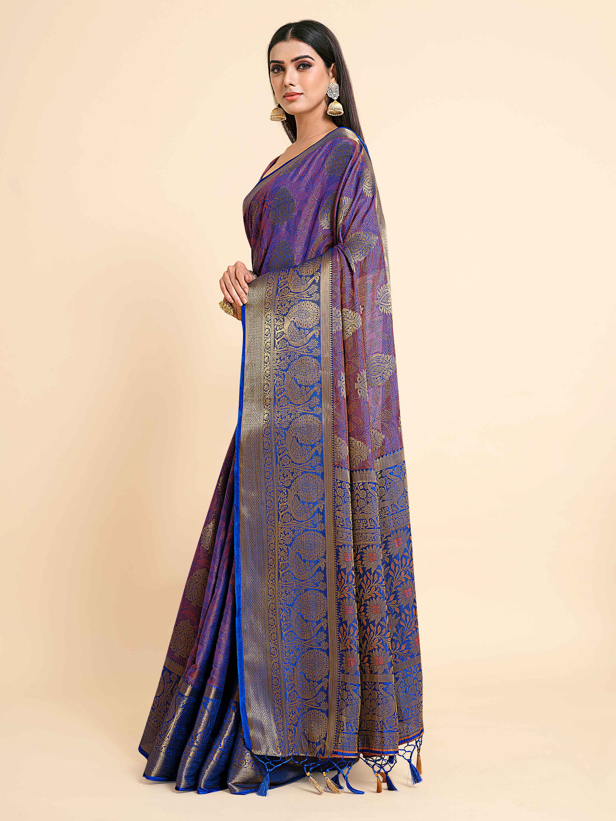 Mimosa Womens Art Silk Saree Kanjivaram Royal Blue Color