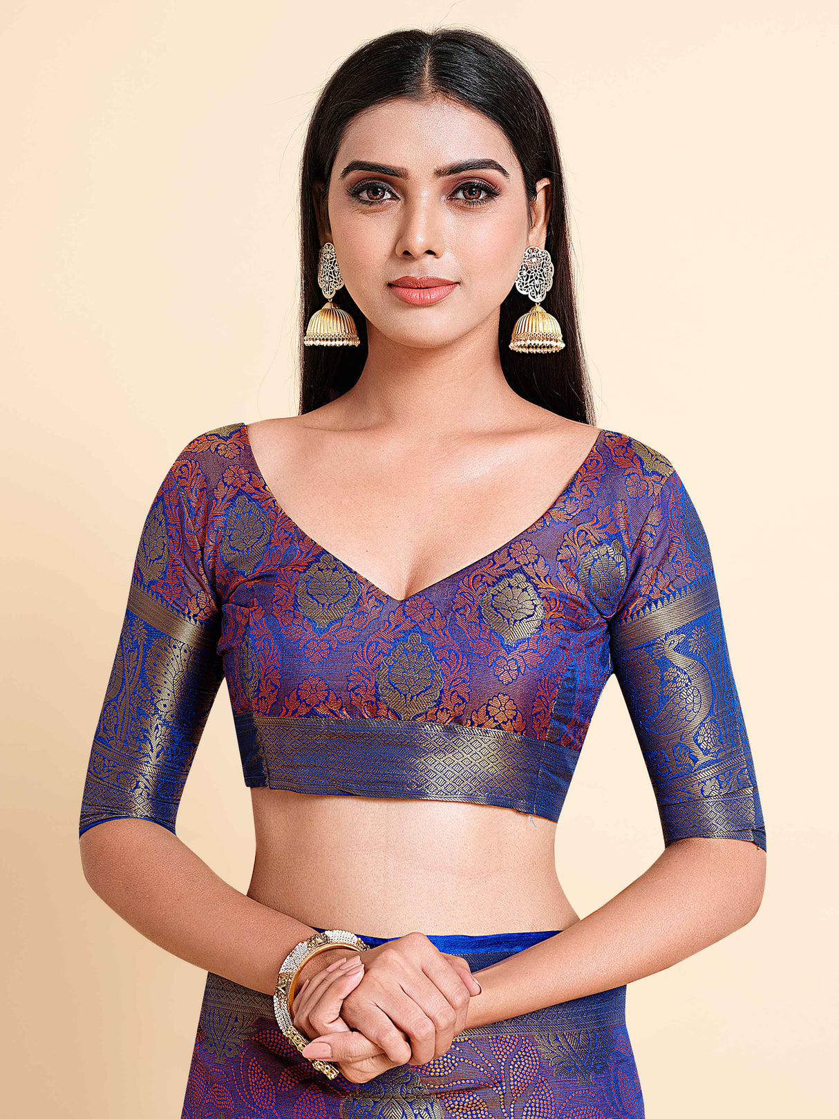 Mimosa Womens Art Silk Saree Kanjivaram Royal Blue Color