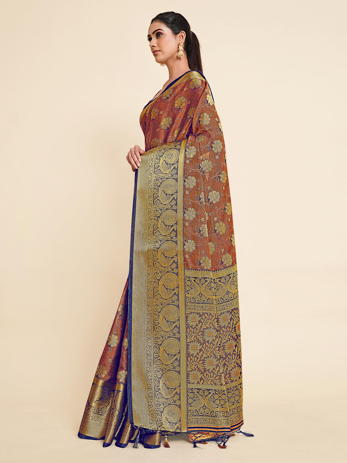 Mimosa Womens Art Silk Saree Kanjivaram Navy Blue Color