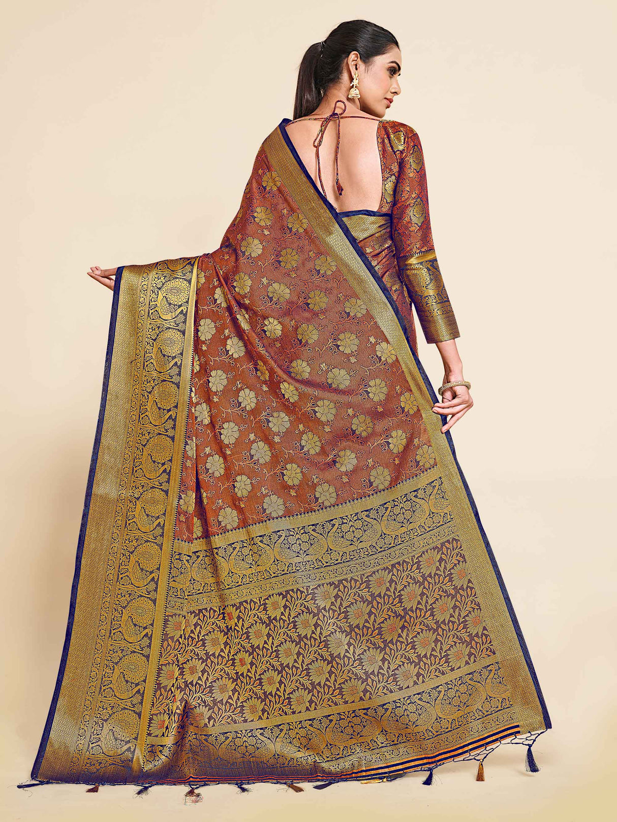 Mimosa Womens Art Silk Saree Kanjivaram Navy Blue Color