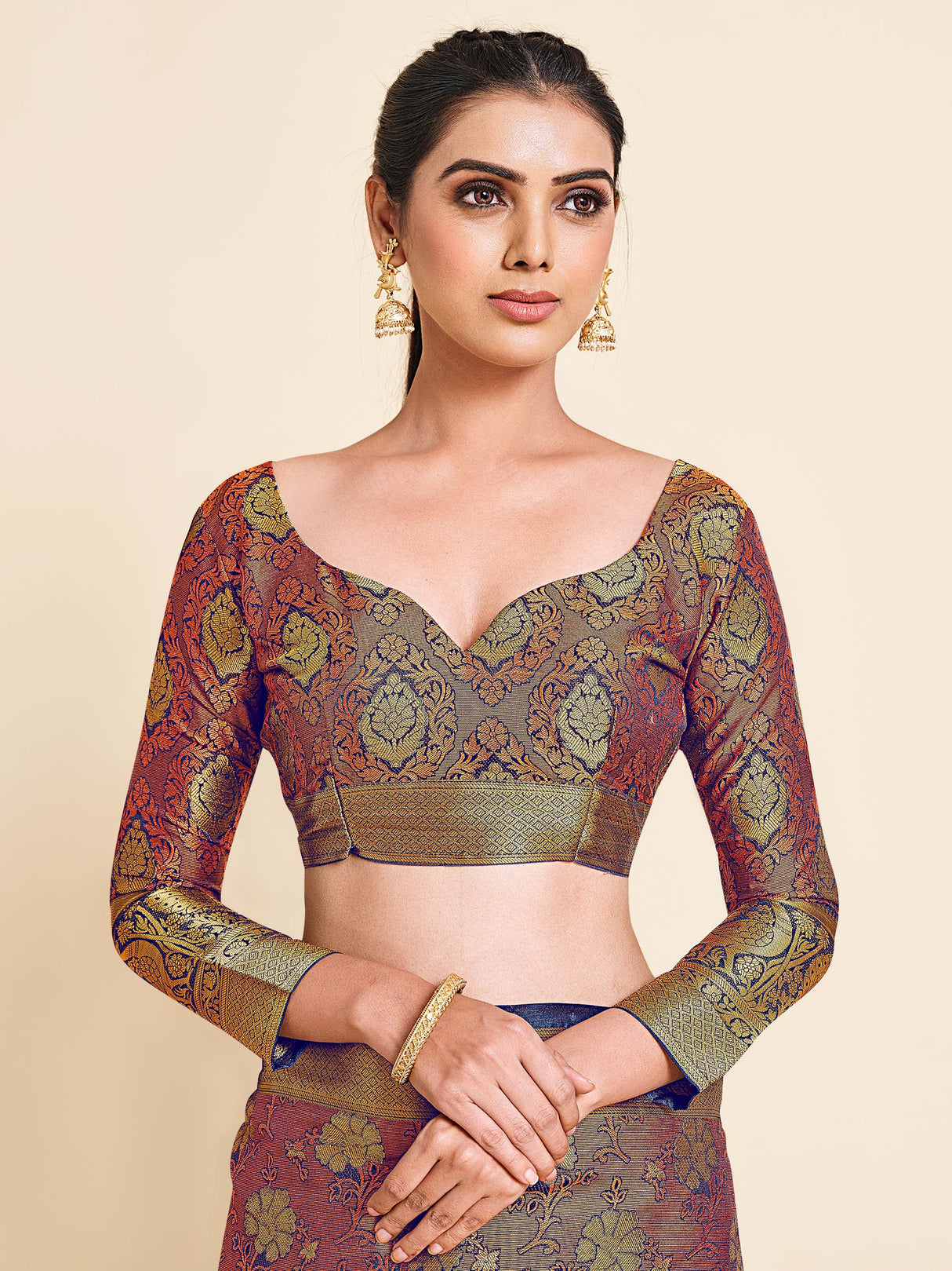 Mimosa Womens Art Silk Saree Kanjivaram Navy Blue Color