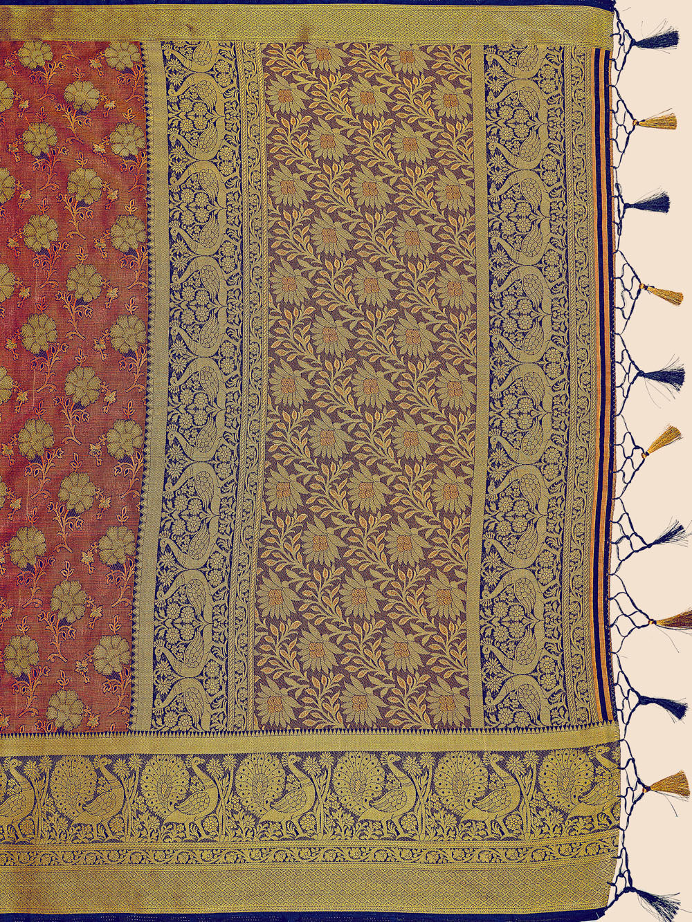 Mimosa Womens Art Silk Saree Kanjivaram Navy Blue Color