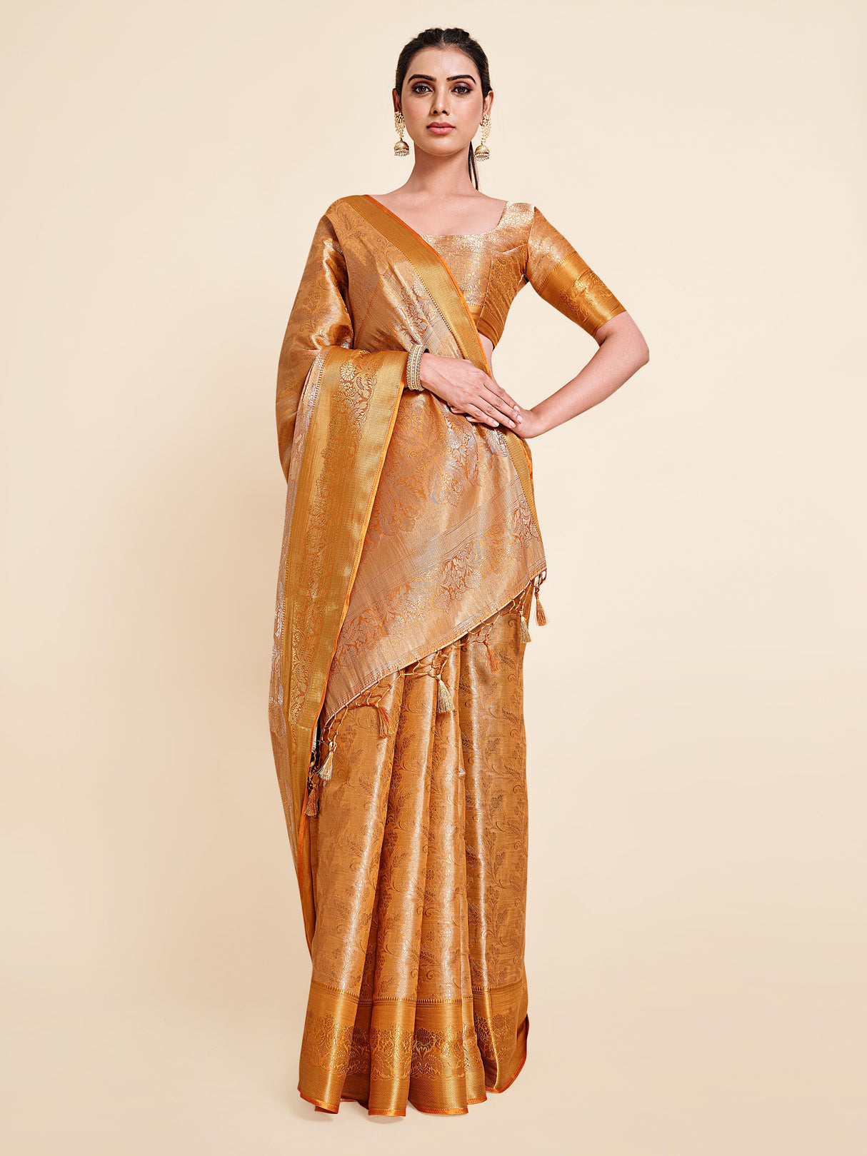 Mimosa Womens Art Silk Saree Kanjivaram Mustard Color