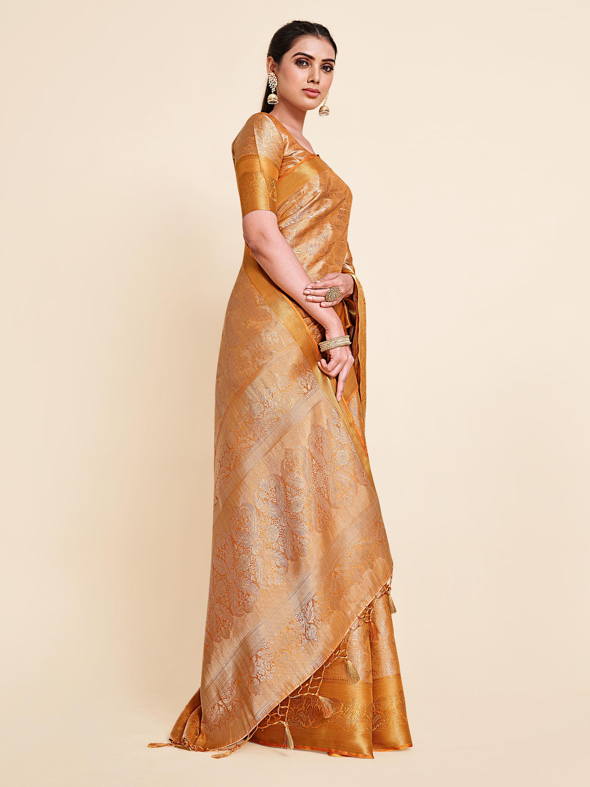 Mimosa Womens Art Silk Saree Kanjivaram Mustard Color