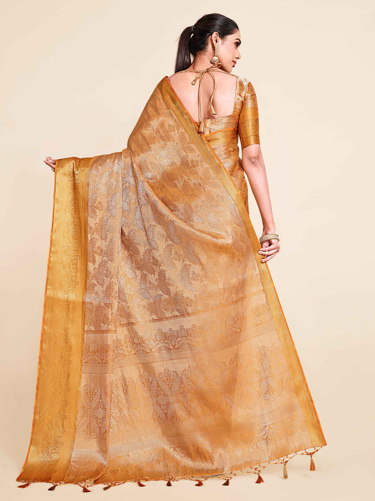 Mimosa Womens Art Silk Saree Kanjivaram Mustard Color