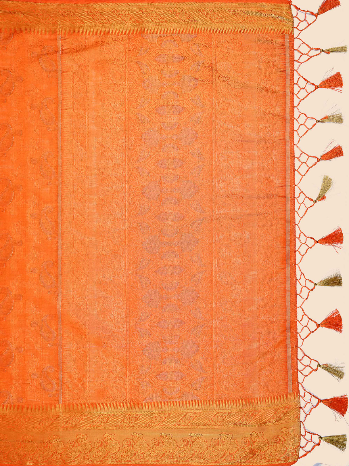Mimosa Womens Art Silk Saree Kanjivaram Orange Color