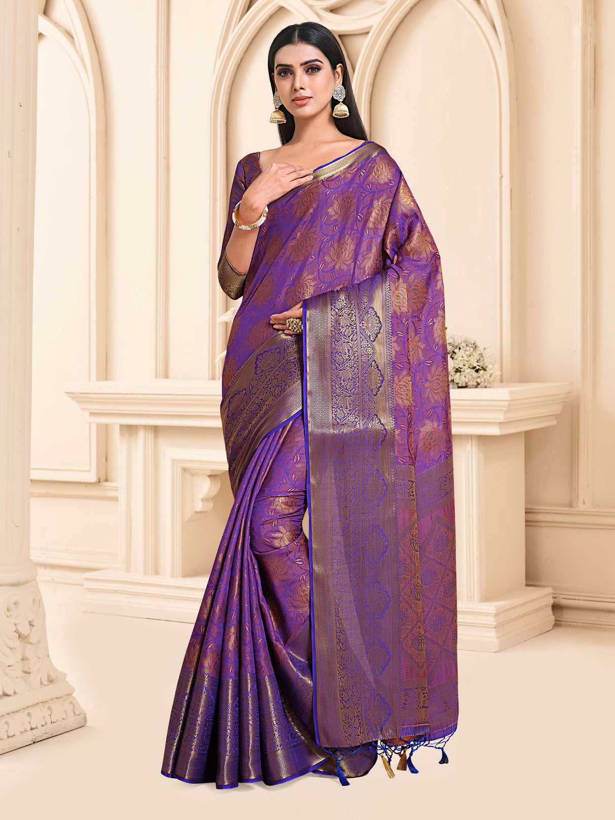 Mimosa Womens Art Silk Saree Kanjivaram Royal Blue Color