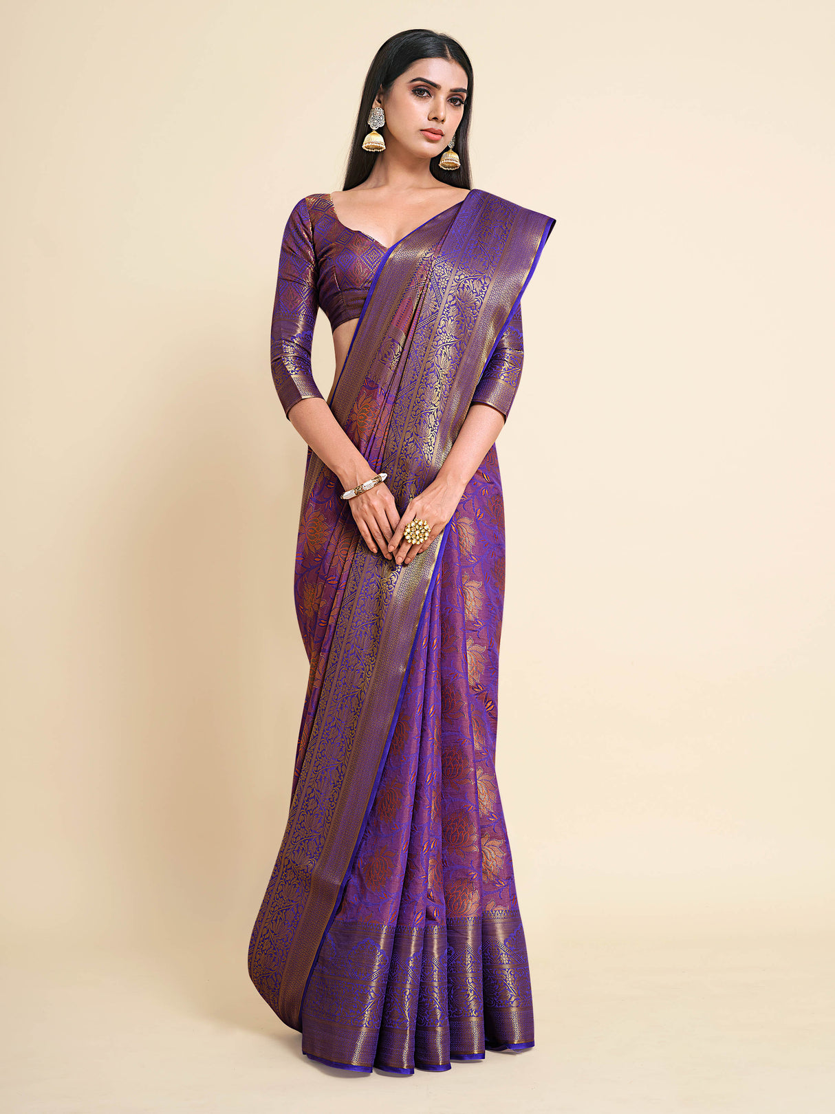 Mimosa Womens Art Silk Saree Kanjivaram Royal Blue Color