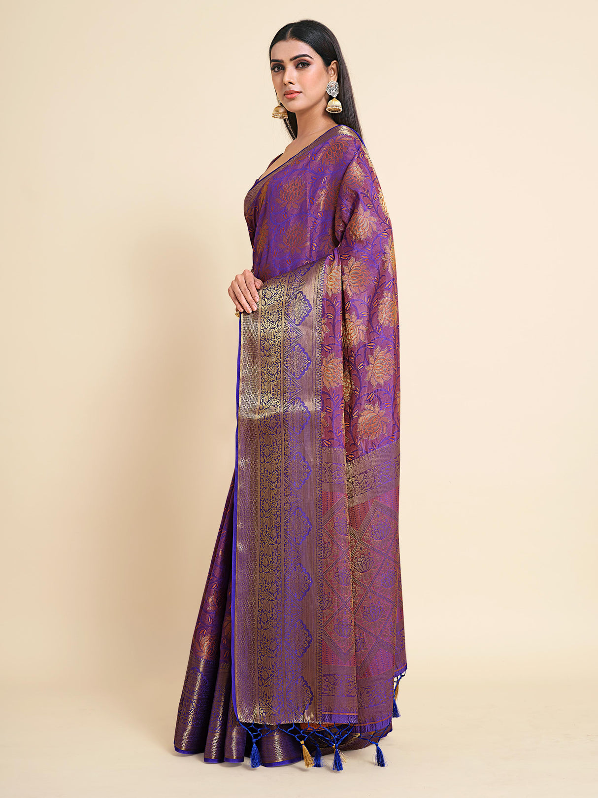 Mimosa Womens Art Silk Saree Kanjivaram Royal Blue Color