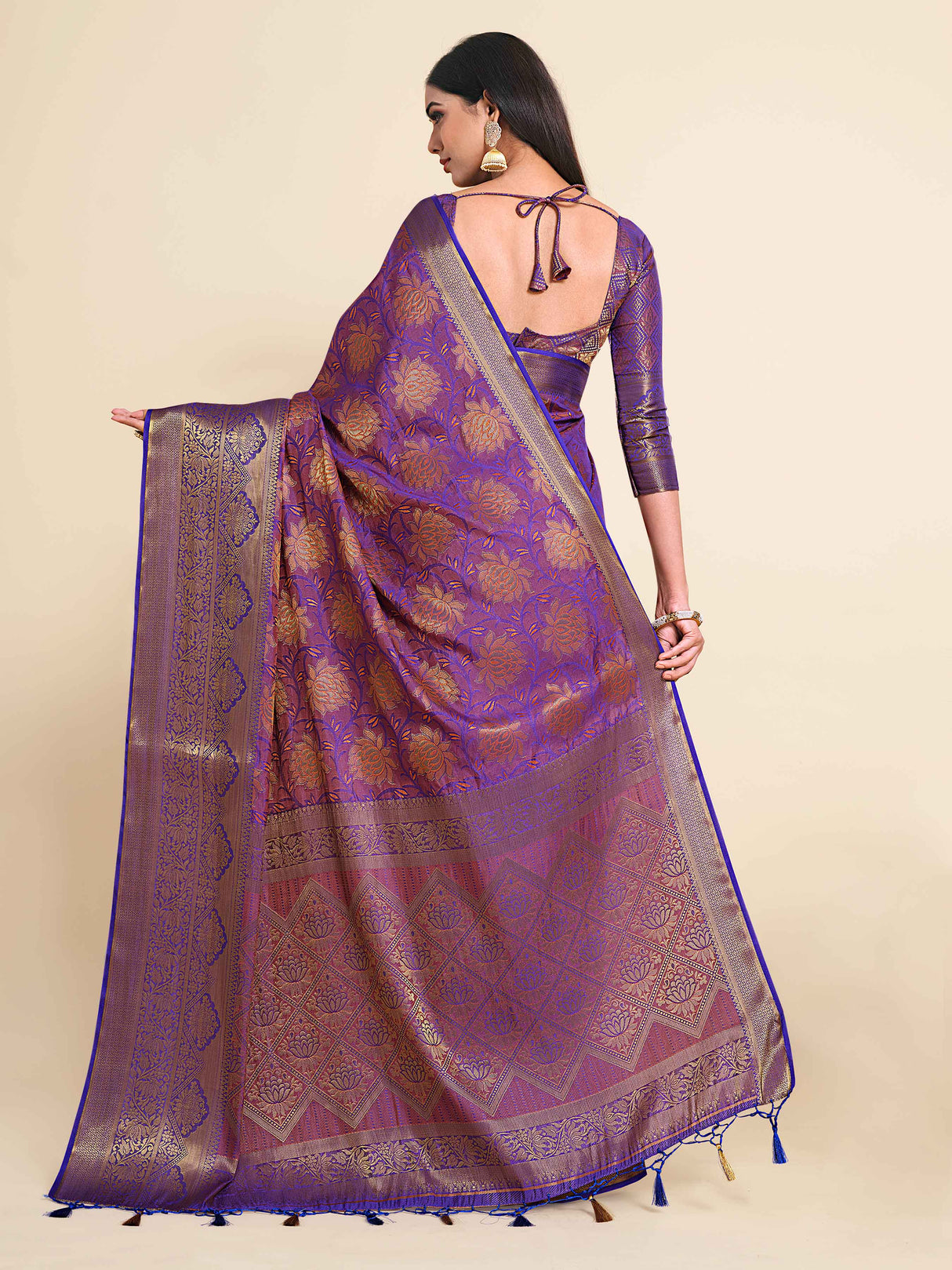 Mimosa Womens Art Silk Saree Kanjivaram Royal Blue Color