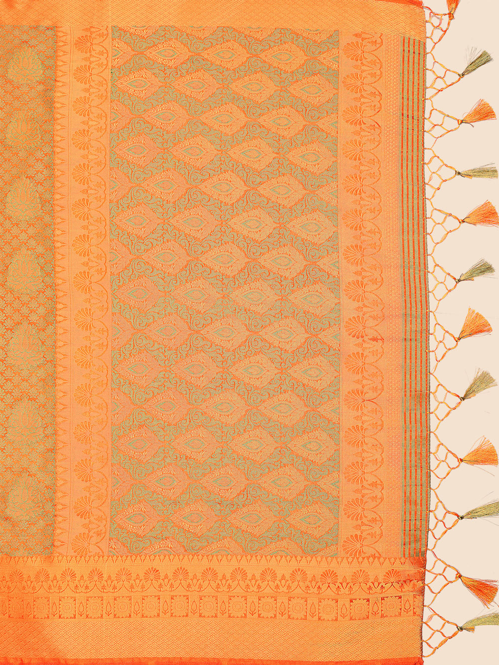 Mimosa Womens Art Silk Saree Kanjivaram Orange Color