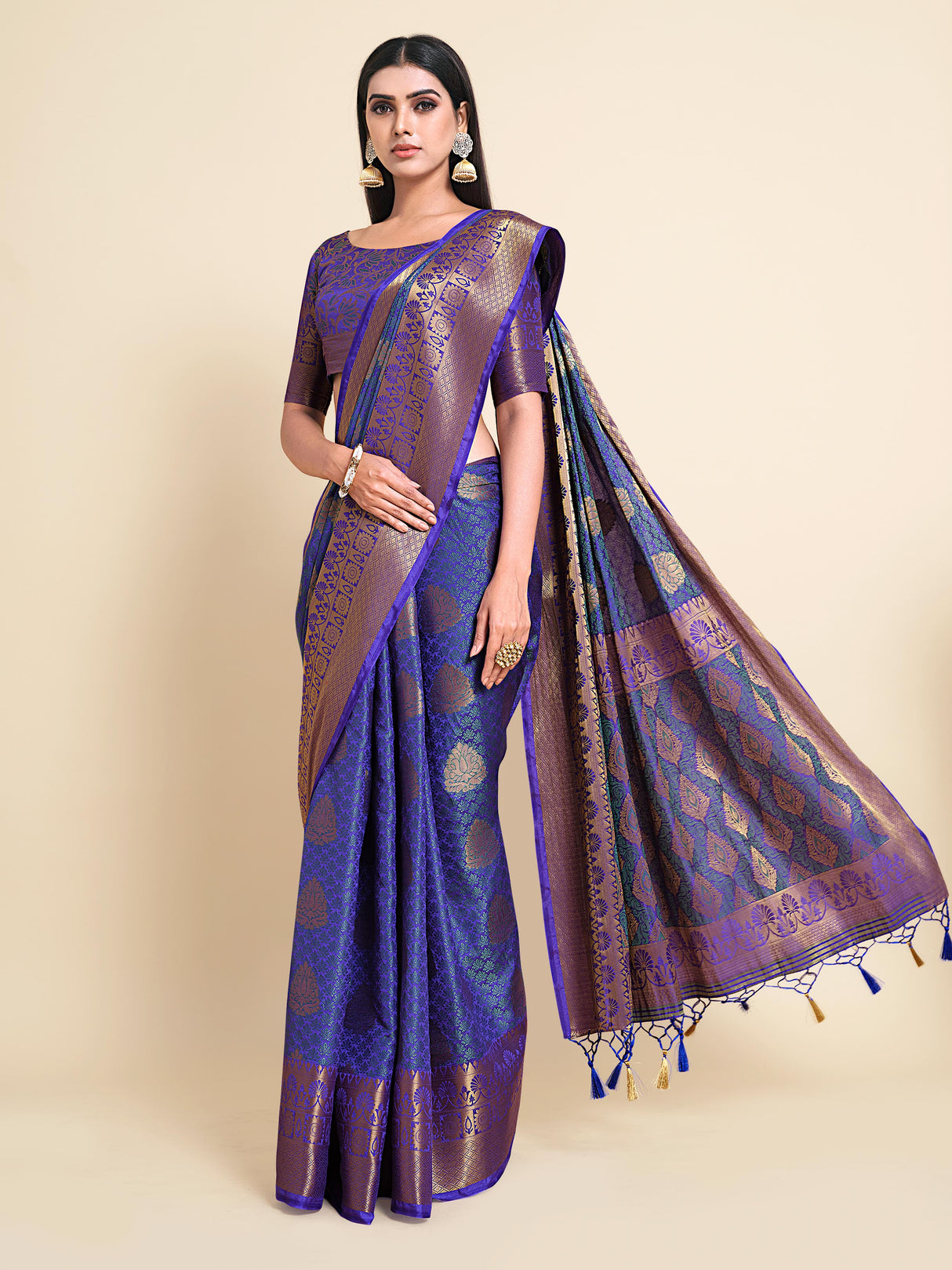 Mimosa Womens Art Silk Saree Kanjivaram Royal Blue Color