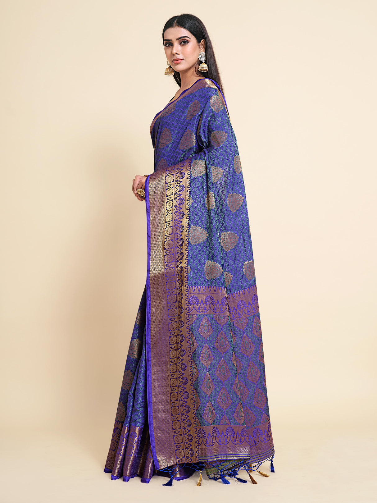 Mimosa Womens Art Silk Saree Kanjivaram Royal Blue Color