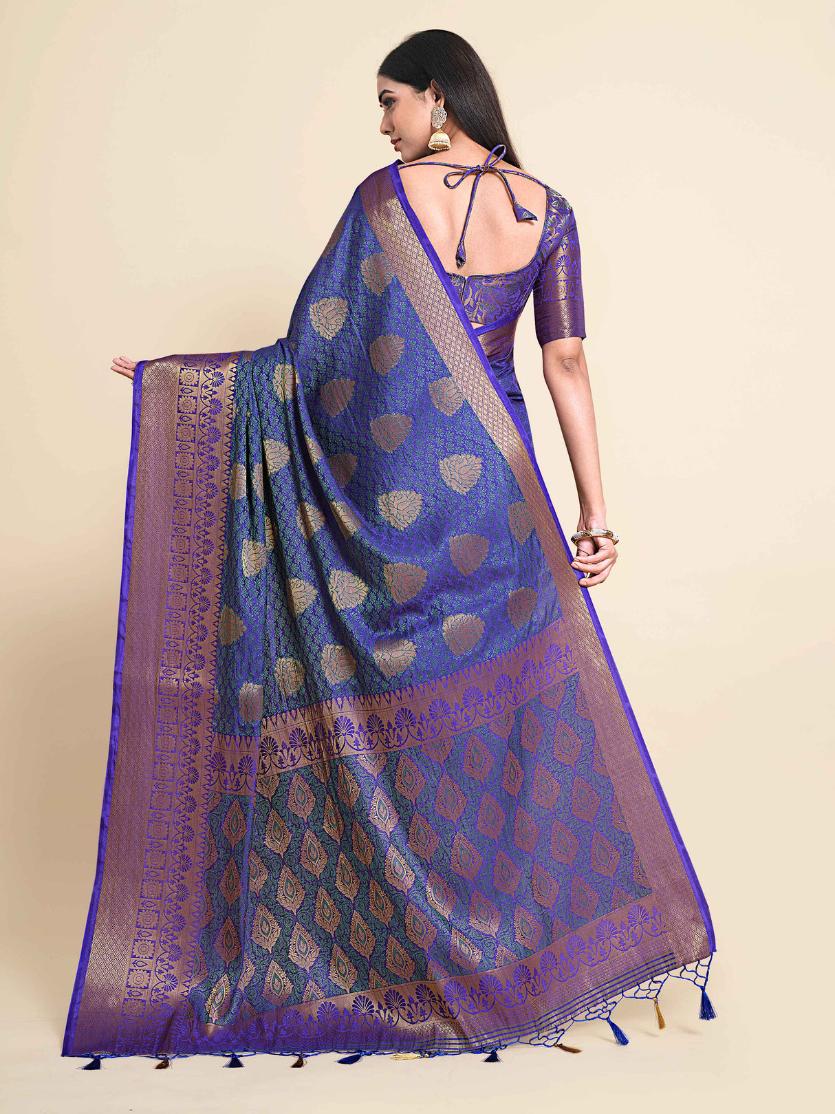 Mimosa Womens Art Silk Saree Kanjivaram Royal Blue Color