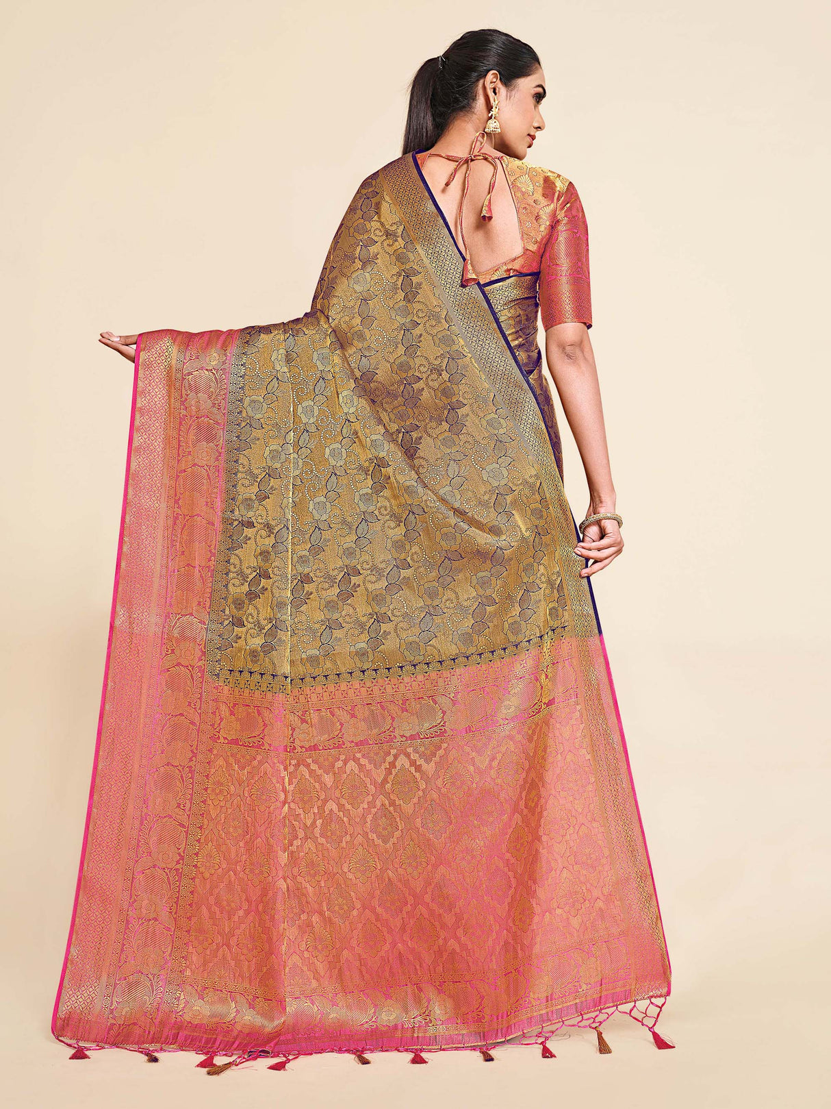 Mimosa Womens Art Silk Saree Kanjivaram Navy Blue Color