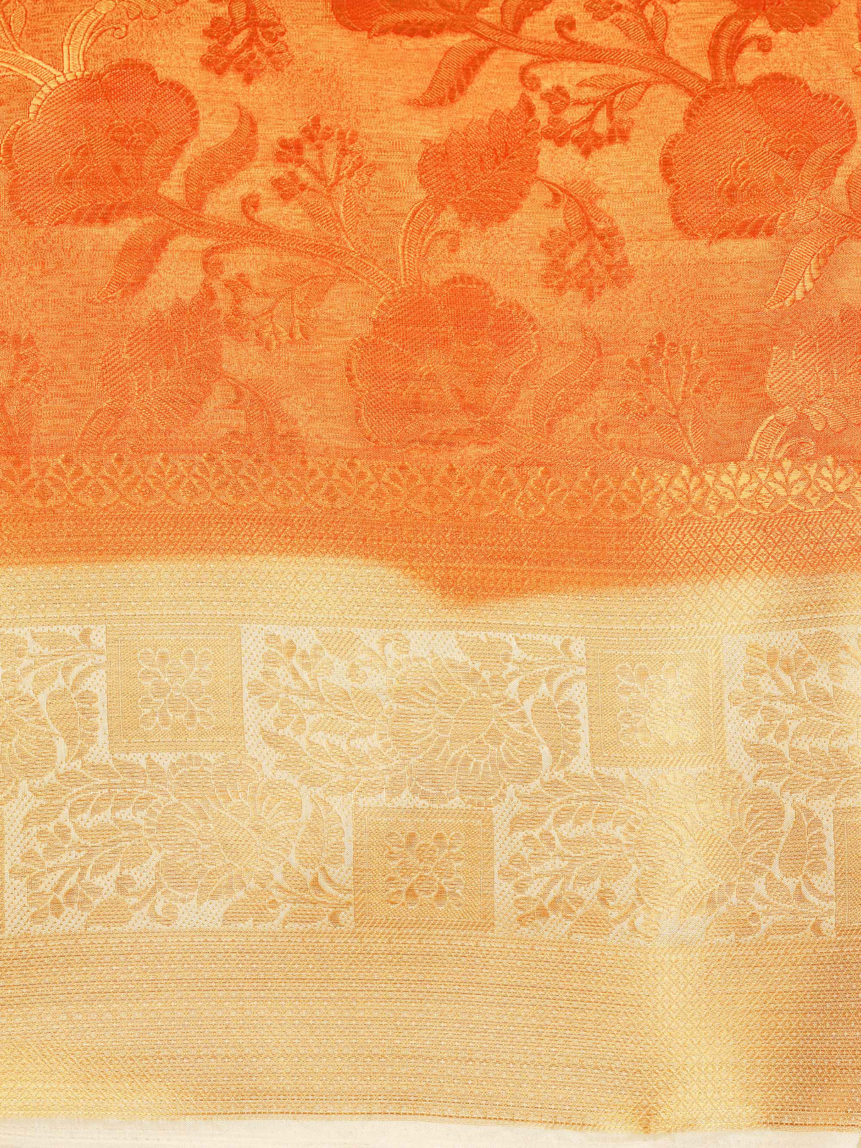 Mimosa Womens Art Silk Saree Kanjivaram Orange Color