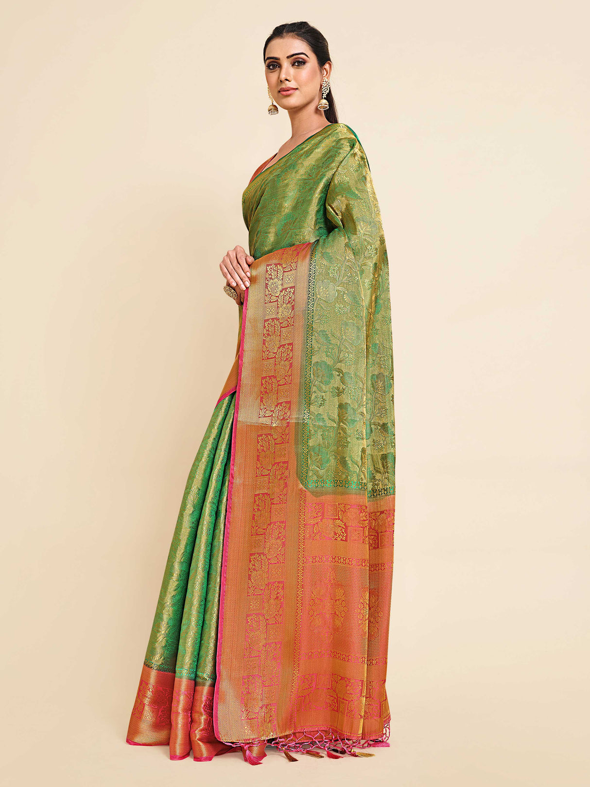 Mimosa Womens Art Silk Saree Kanjivaram Rama Color