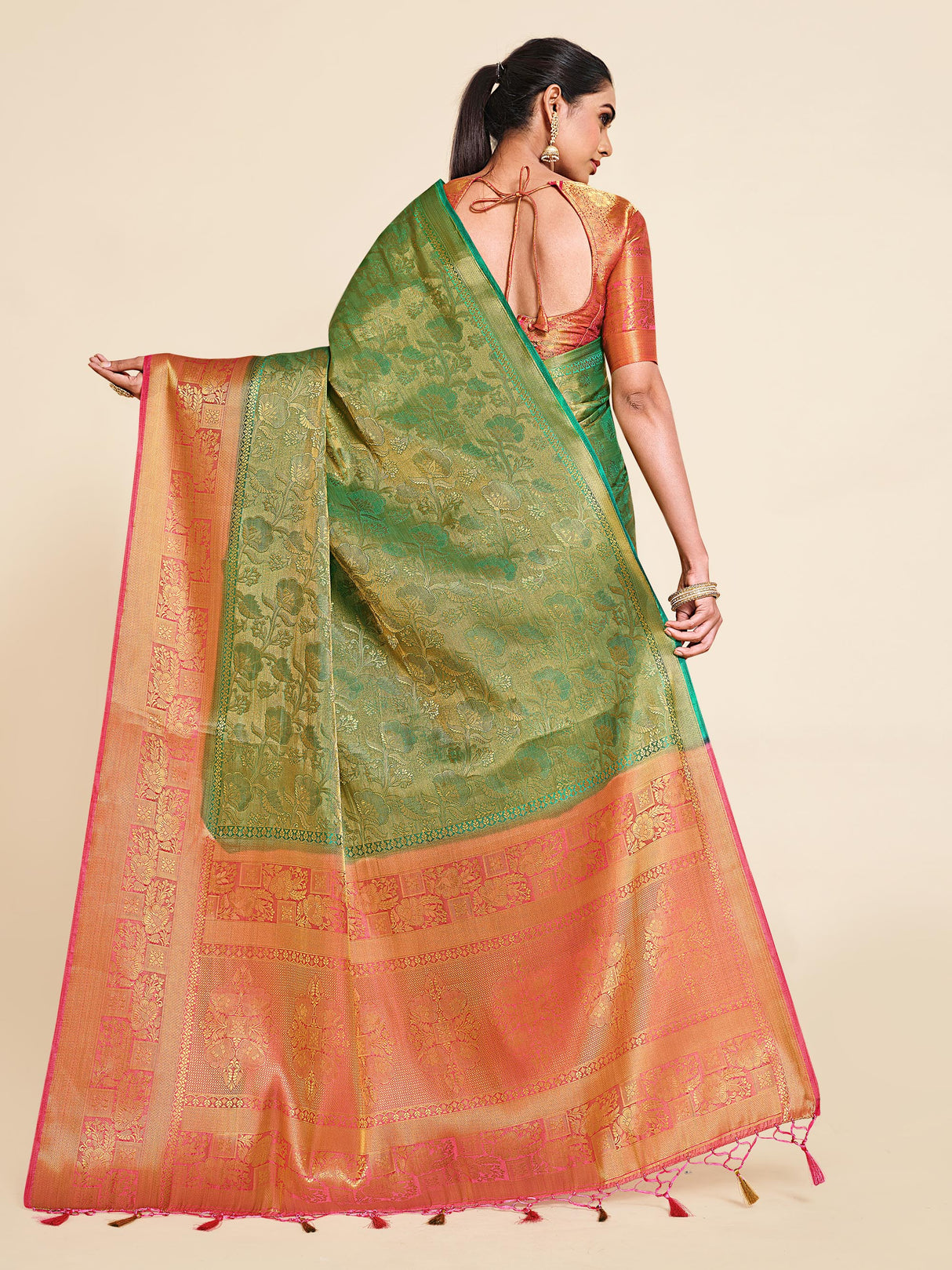 Mimosa Womens Art Silk Saree Kanjivaram Rama Color