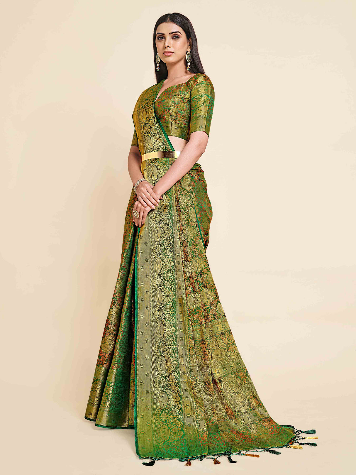 Mimosa Womens Art Silk Saree Kanjivaram Green Color