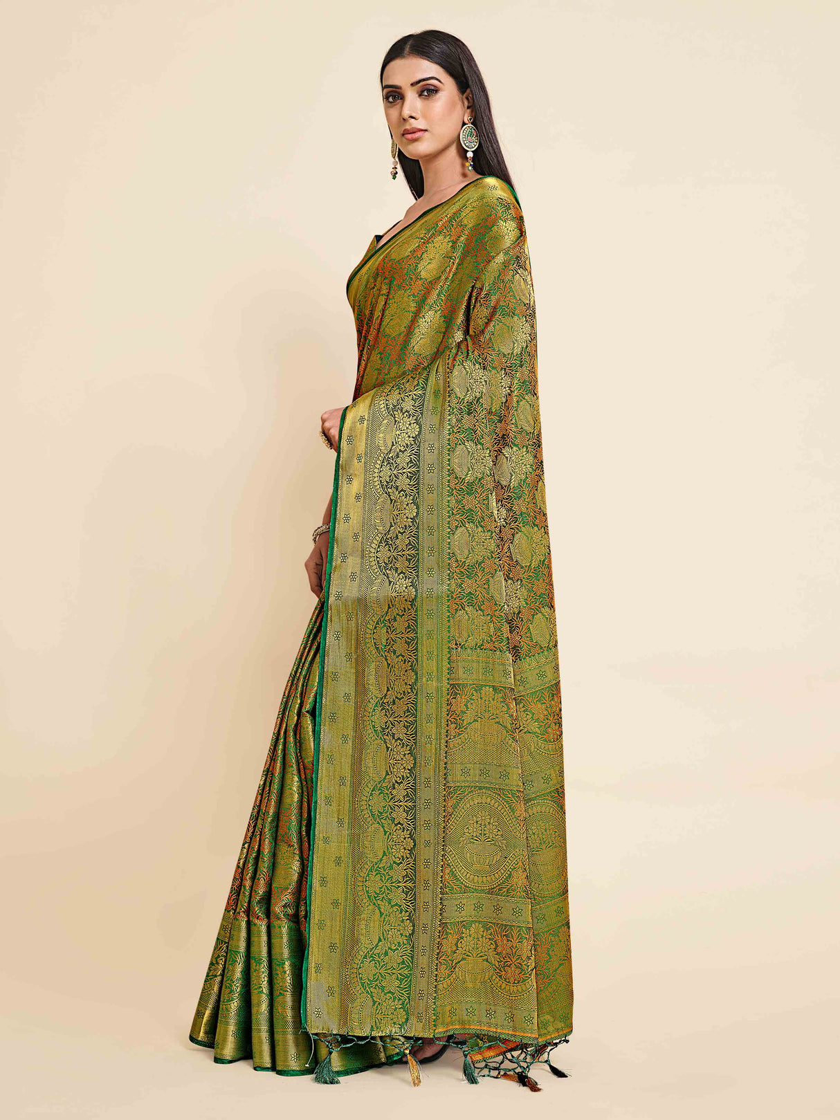 Mimosa Womens Art Silk Saree Kanjivaram Green Color