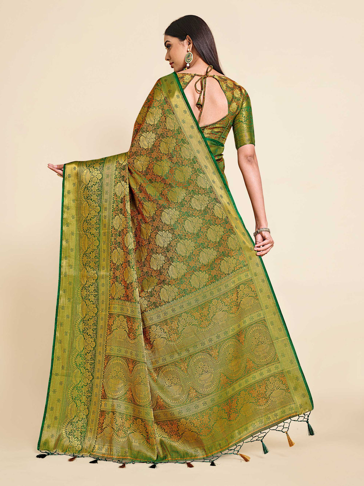 Mimosa Womens Art Silk Saree Kanjivaram Green Color