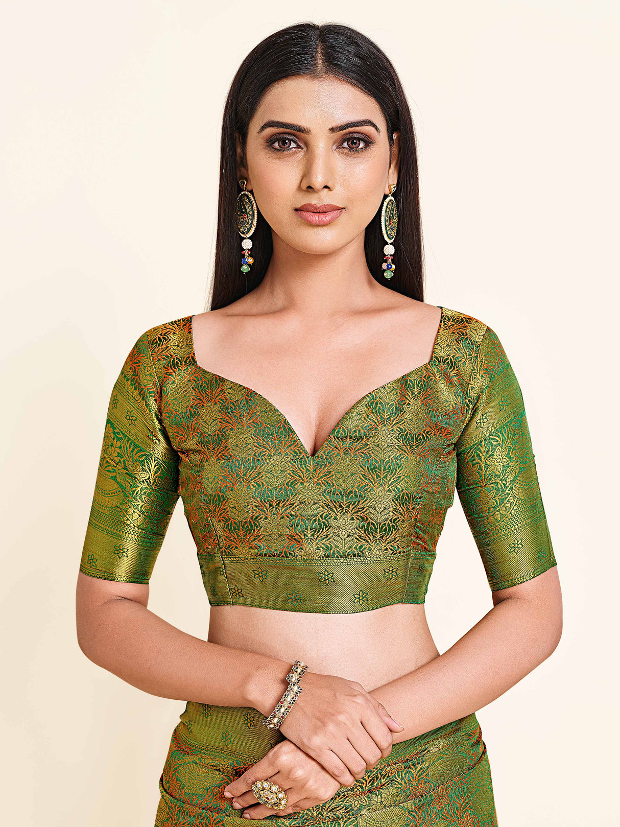 Mimosa Womens Art Silk Saree Kanjivaram Green Color